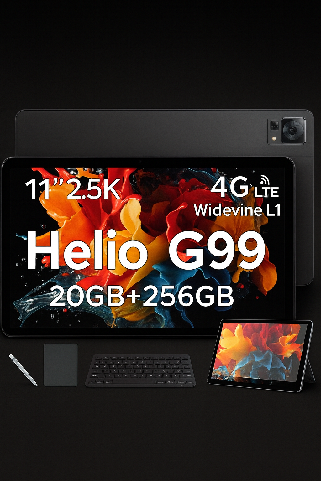 DOOGEE T35 Android 14 Tablet with Keyboard20GB+256GB11 inch Tablet Helio G99 Octa-core TabletIPS 1600x2560 Display Gaming Tablet4G LTE Cellular Tablet with Case Mouse Black
